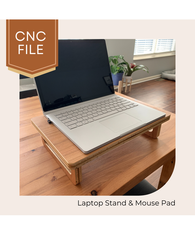 CAD file for a CNC machine, showing the design and cutting paths for a wooden mouse pad with a wrist rest.