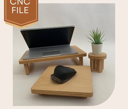 Computer-aided design (CAD) file for a CNC machine, displaying the blueprint of a laptop stand with precise measurements and cutting paths