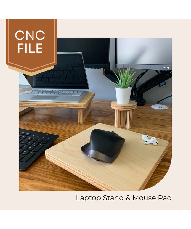 Computer-aided design (CAD) file for a CNC machine, displaying the blueprint of a laptop stand with precise measurements and cutting paths