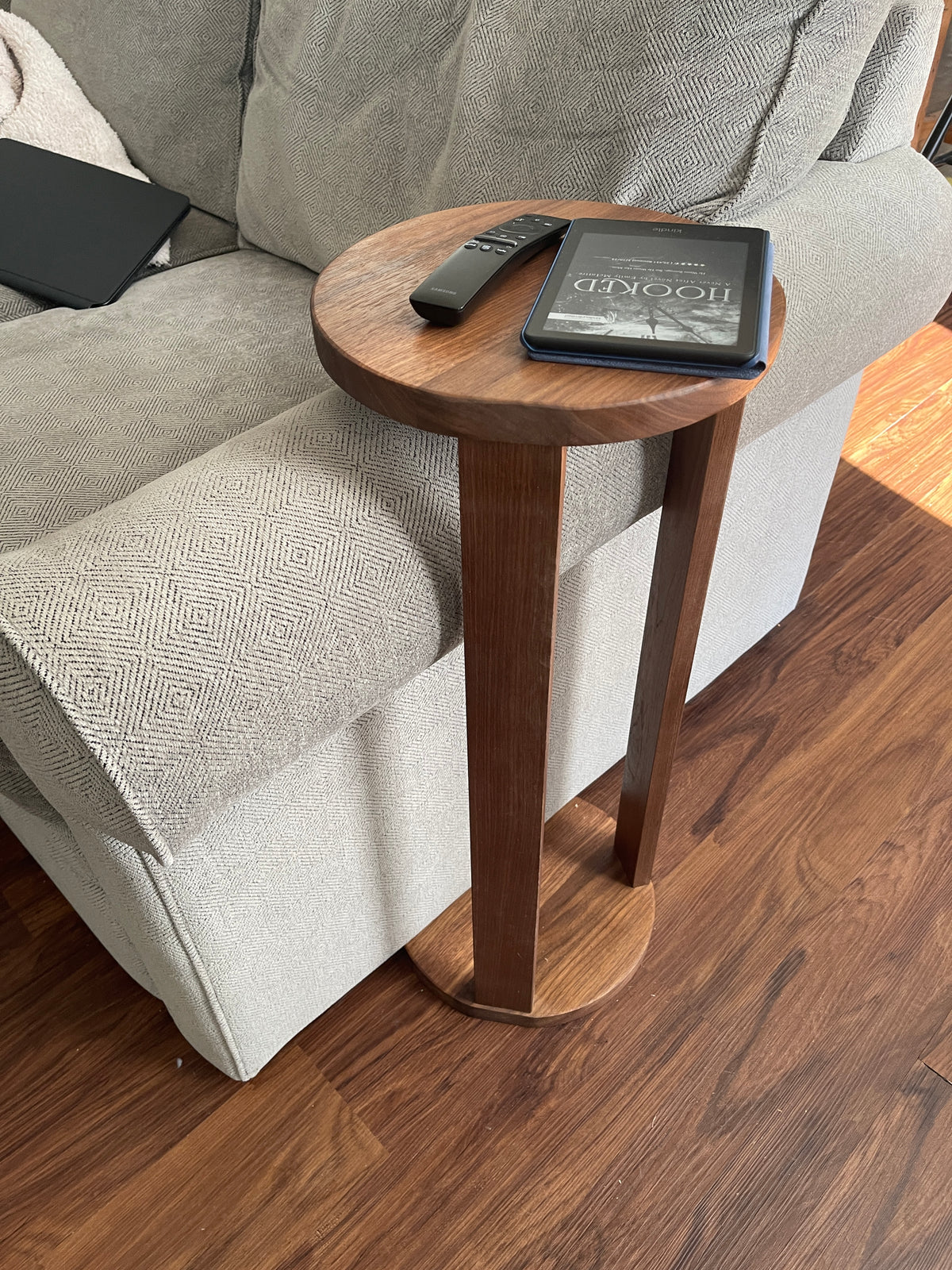 C shaped side store table with storage